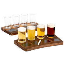 Load image into Gallery viewer, Houseables Beer Flight Boards with Glasses, Drink Flight Boards, Beer Tasting Glasses, Trays for Drinks, Wine, Margarita, Whiskey, Bourbon, Mimosa, Brewery Gifts, Set of 2 Trays, 8 Cups, Chalk Labels