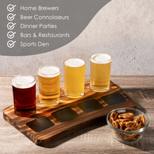 Load image into Gallery viewer, Houseables Beer Flight Boards with Glasses, Drink Flight Boards, Beer Tasting Glasses, Trays for Drinks, Wine, Margarita, Whiskey, Bourbon, Mimosa, Brewery Gifts, Set of 2 Trays, 8 Cups, Chalk Labels