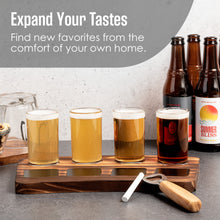 Load image into Gallery viewer, Houseables Beer Flight Boards with Glasses, Drink Flight Boards, Beer Tasting Glasses, Trays for Drinks, Wine, Margarita, Whiskey, Bourbon, Mimosa, Brewery Gifts, Set of 2 Trays, 8 Cups, Chalk Labels