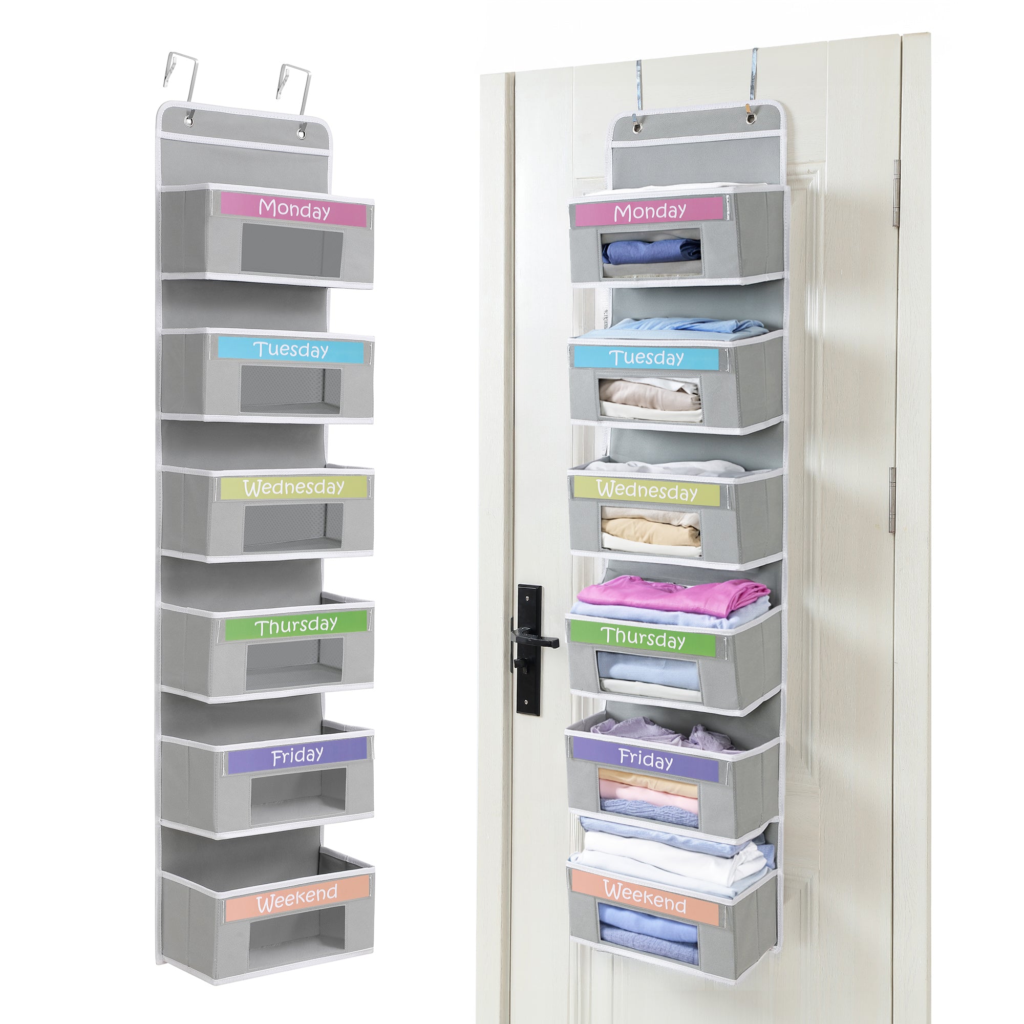Houseables Weekly Clothes Organizer for Kids, Days of the Week Clothes Organizer, Kids Closet, Daily Outfit Storage, Monday through Friday Clothing,