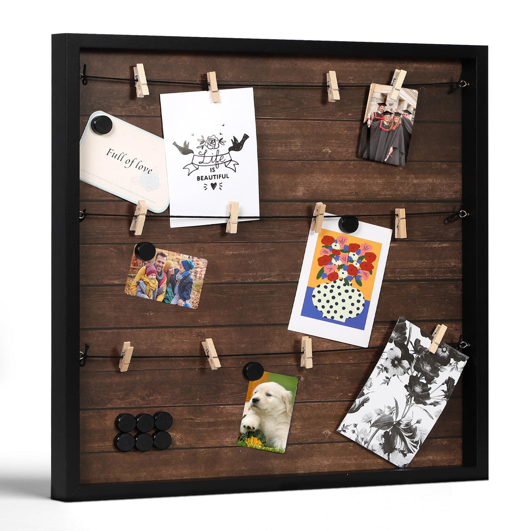Houseables Collage Frame, 20” x 20”, Multi Picture Display, Hanging Photo Board, w/Clips, for Polaroids, Postcards, Memo, Art, Dorm, Wall, Holiday Card, Decorative Bulletin, Rustic