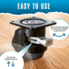 Load image into Gallery viewer, Houseables Leveling Retractable Casters, Height Adjustable Wheels, Heavy Duty, for Workbench, Lift, Table, Machine, Lifting, Furniture, 2200 LB, 4 Pack Set
