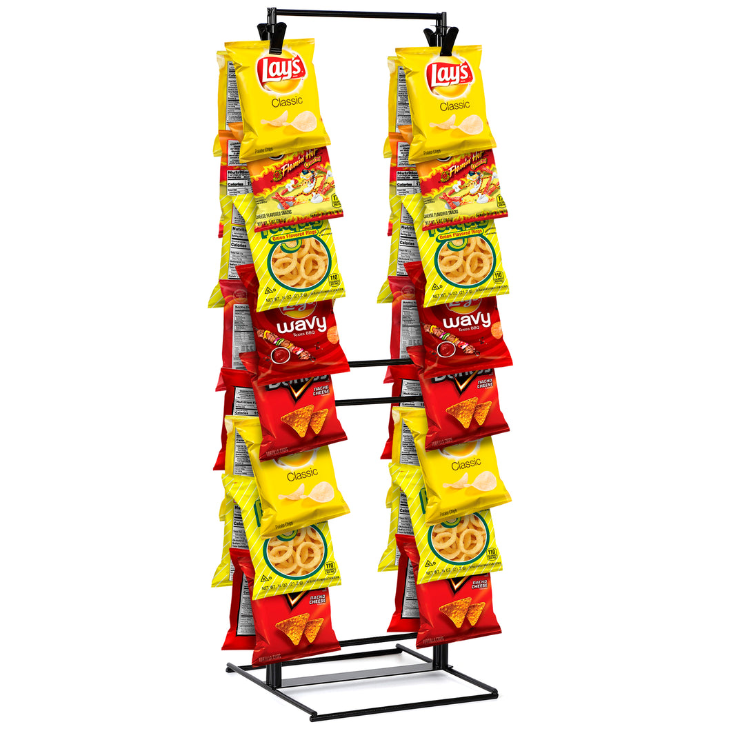 Houseables Chip Rack Display Stand, Candy Bag Holder, Concession Organizer, 21.5”x7.5”, 32 Clips, Black, Metal, Table Top Snack Racks, Countertop Chips Hanger, for Party, Retail, Stores, Commercial