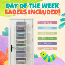 Load image into Gallery viewer, Houseables Weekly Clothes Organizer for Kids, Days of the Week Clothes Organizer, Kids Closet, Daily Outfit Storage, Monday through Friday Clothing, Weekday, M-F, School, Hanging, Over Door
