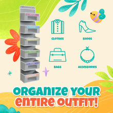 Load image into Gallery viewer, Houseables Weekly Clothes Organizer for Kids, Days of the Week Clothes Organizer, Kids Closet, Daily Outfit Storage, Monday through Friday Clothing, Weekday, M-F, School, Hanging, Over Door

