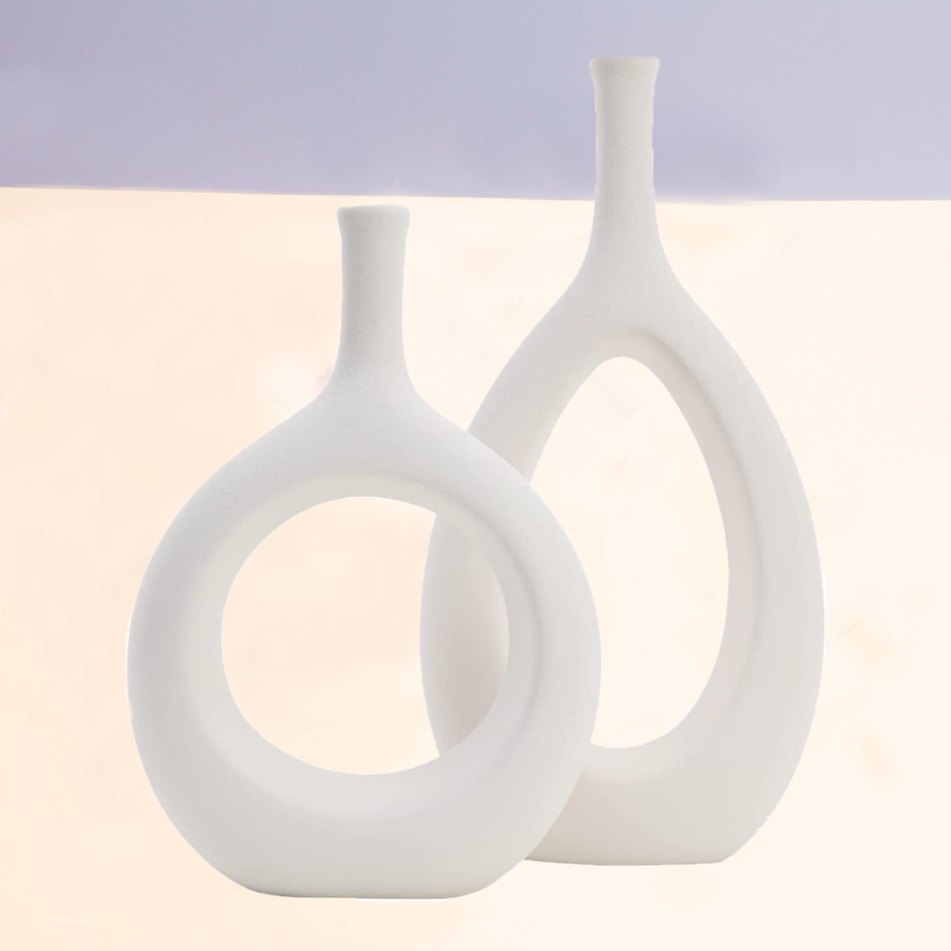 White Ceramic Vases - 2 Pack
